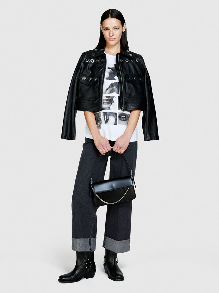 T-shirt with glossy print - women's short sleeve t-shirts - White | Sisley image number 1